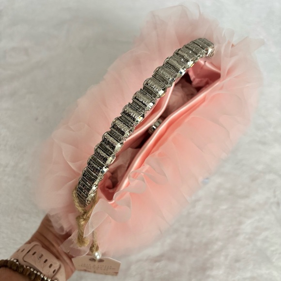 BADGLEY MISCHKA Jazzie Blush Tulle Layered Ruffle Pouch Clutch - Picture 7 of 13